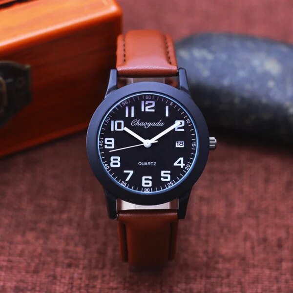 Students High Quality Leather Strap Calendar 12Hours Electronic Wrist Watches for Boys Man Black Brown Cool Clocks