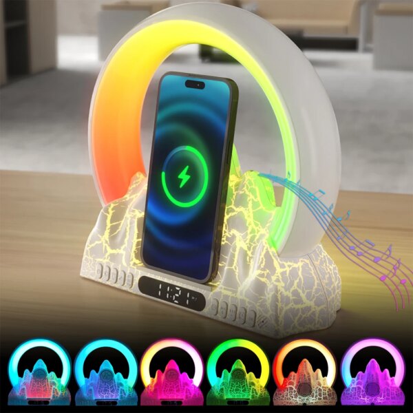 Sunrise Alarm Clock Wake Up Light Smart Light Alarm Clock with Wireless Charging and 10 White Noise Bluetooth Speaker