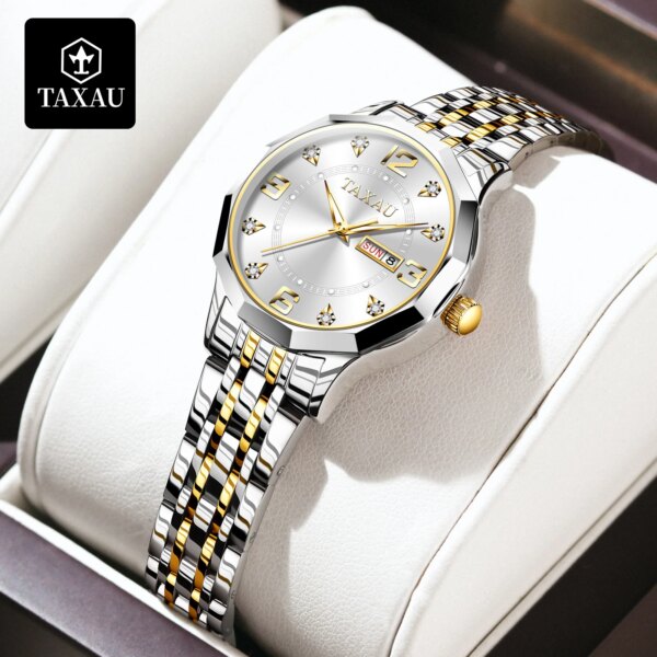 TAXAU Elegant Watch for Women Stainless Steel High Quality Original Women's Wristwatch Luxury Fashion Calendar Ladies Watch Gift