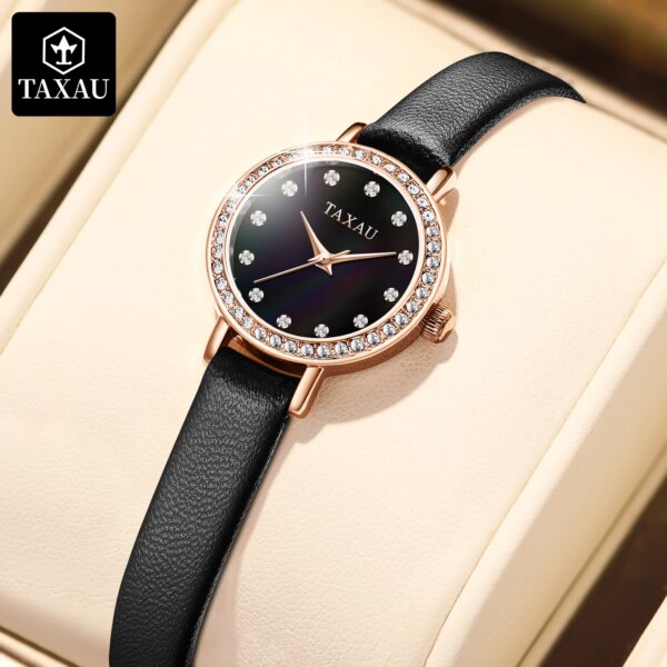 TAXAU Original Diamond Elegant Quartz Watch for Women Leather Strap Luxury Ladies Watch Waterproof Best Selling Lady Wrist Watch