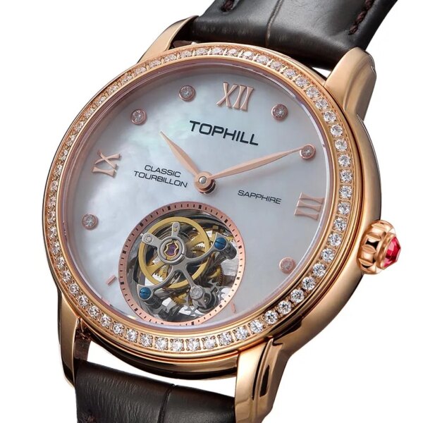 TOPHILL TU003L Luxury Automatic Tourbillon Watches 19Zuan Diamond Hollow Movement Mechanical Wristwatch Lady Sapphire Waterproof