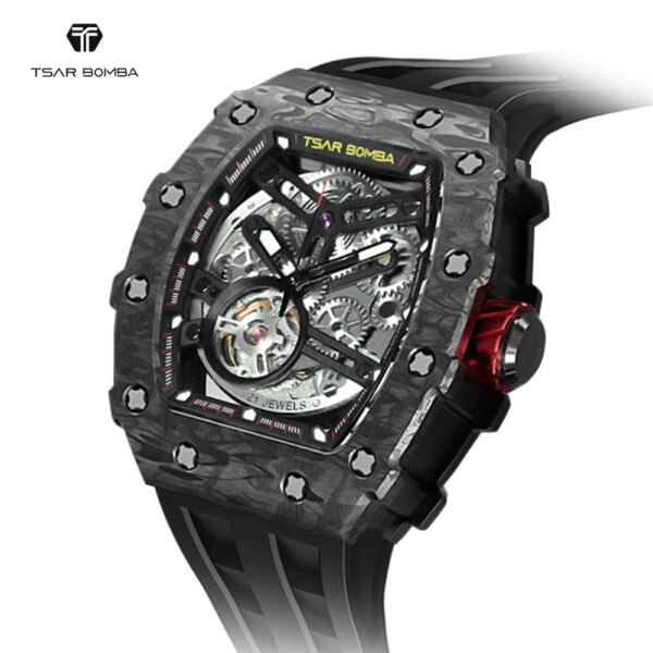 TSAR BOMBA 2023 HOT Sale Carbon Fiber Automatic Watch for Men Skeleton Luxury Mechanical Watches Clock Waterproof Mens Wristwatc