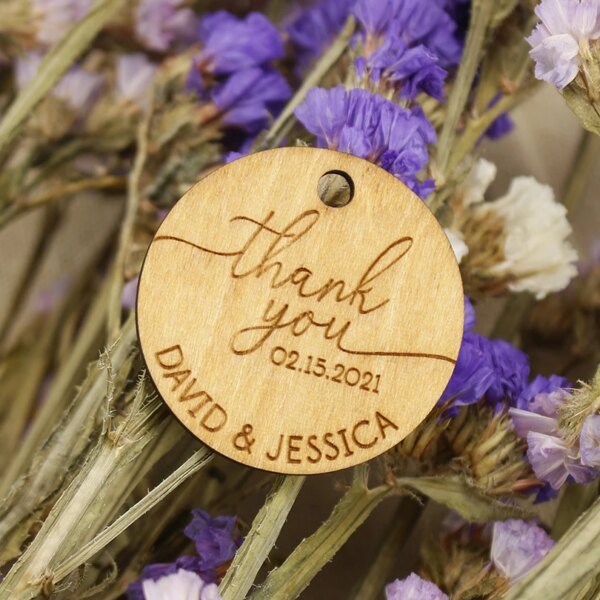 Thank you tags, wooden tags, wedding favor tags, personalised gift tags, set of 50 pc