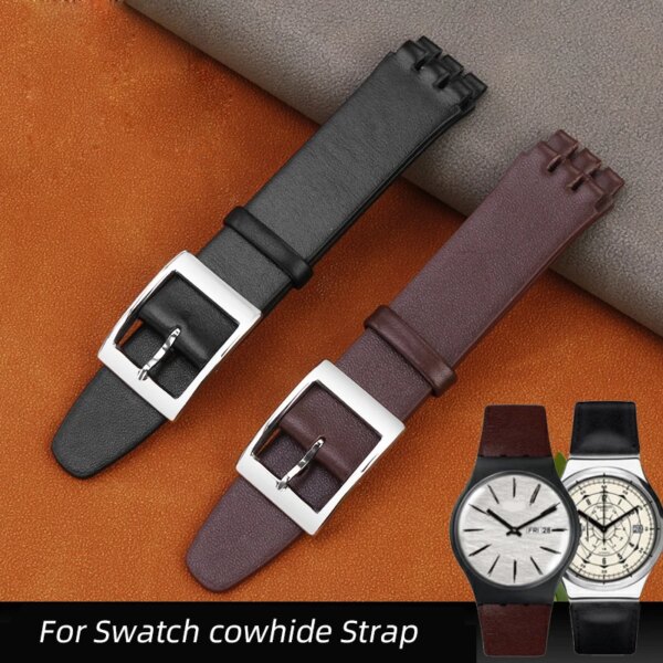 Thin Genuine Leather watch strap For swatch SYXS116 GN239 GB294 287 274 head layer cowhide 17mm women men Black brown watchband