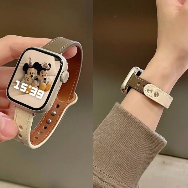 Thin Leather Strap For Apple Watch Band 9 8 49mm 41mm 40mm 42mm 44mm 45mm Women Watchband Bracelet Belt iwatch 7 6 5 4 se Ultra