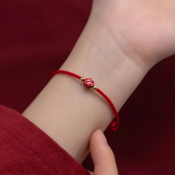 Tibetan Buddhist Lotus Beaded Bracelet Handmade Braided Adjustable Lucky Red Thread Charm Bracelets for Women Men Couple Jewelry