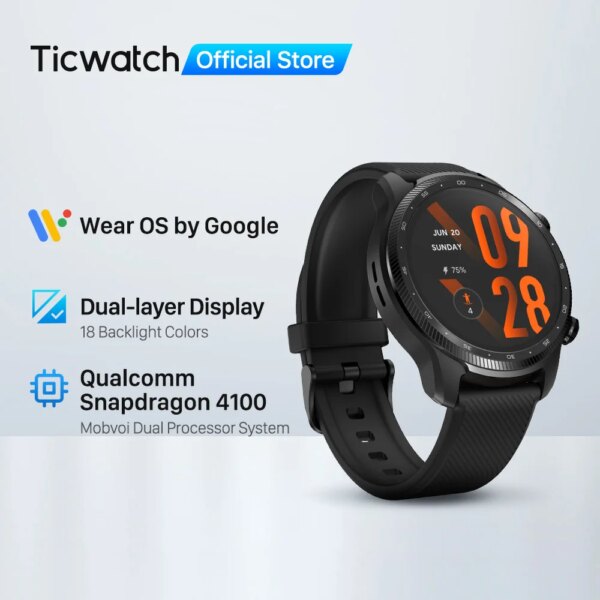 TicWatch Pro 3 Ultra GPS Wear OS Smartwatch Men Qualcomm 4100 Mobvoi Dual Processor System Watch Blood Oxygen Monitoring