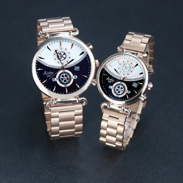 Top brand Steel Couple Watches Solid steel Strap Lover's fashion Watches Gold Watch Gifts for Men Women Pair watch Reloj