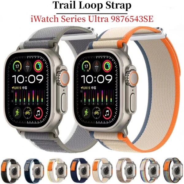 Trail Loop Nylon Strap For Apple Watch Series 9 8 7 45mm 41mm Ultra 2 49mm Sport Wristband iWatch 6 5 4 3 SE 44mm 40mm 42mm Band