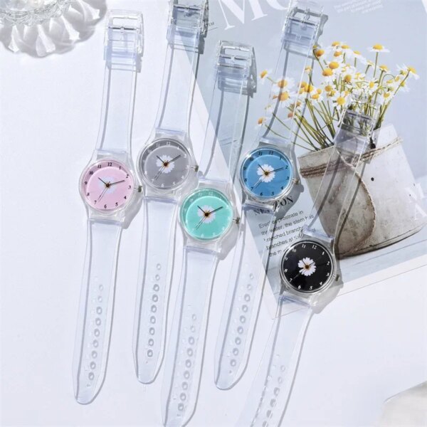 Transparent Cute Sakura Women Watches Korean Silicone Jelly Watch Little Daisy Candy Color Wrist Watch Clock Gifts for Women