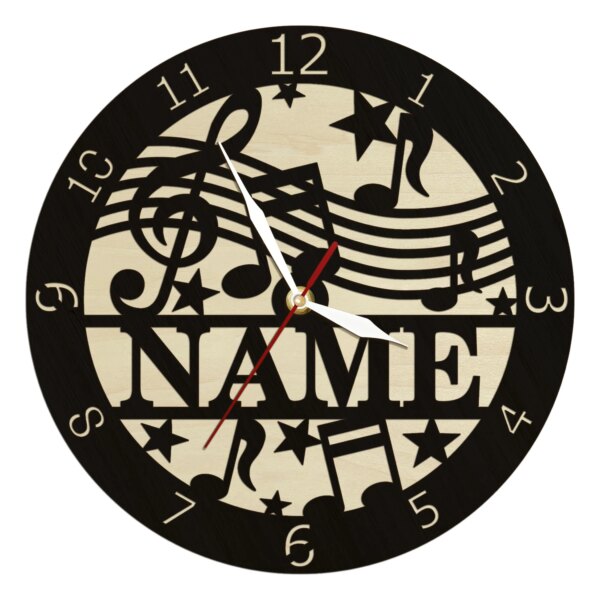 Treble Clef Music Notes Custom Name Wooden Wall Clock For Music Studio Melodic Home Decor Personalized Wall Watch Musicians Gift