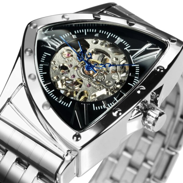 WINNER Military Triangle Skeleton Automatic Watch for Men Luxury Brand Stainless Steel Strap Fashion Sports Mechanical Watches