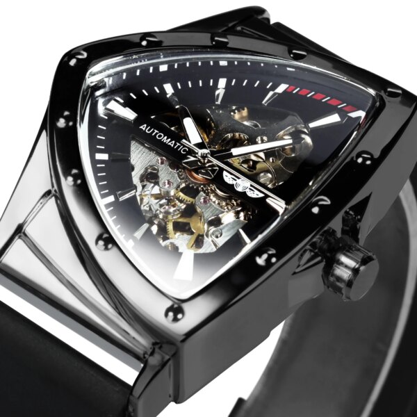 WINNER Sports Triangle Skeleton Automatic Watch for Men Luxury Brand Rubber Strap Luminous Hands Military Mechanical Watches New