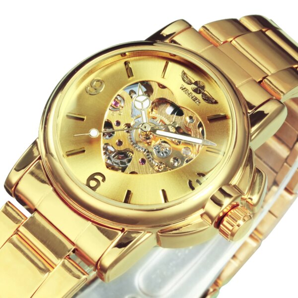 WINNER Watches Women Fashion Watch 2020 Automatic Mechanical Golden Heart Skeleton Dial Stainless Steel Band Elegant Lady Watch