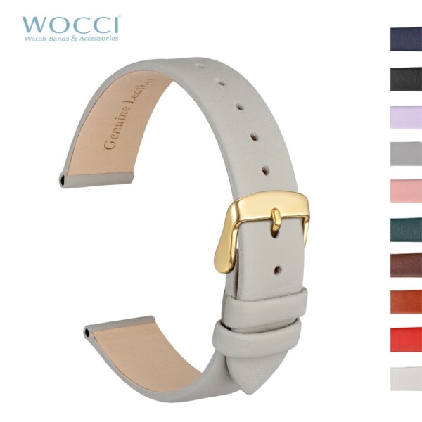 WOCCI Elegant Watch Band Genuine Leather 8mm 10mm 12mm 14mm 16mm 18mm 20mm 22mm Replacement Straps for Women Ladies Bracelet