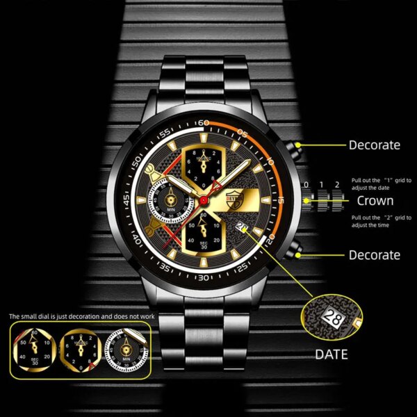 Watch for Men Watch Explosions Luxury Gold Men's Calendar Luminous Watch Men's Fashion Stainless Steel Quartz Watch Luxury Watch