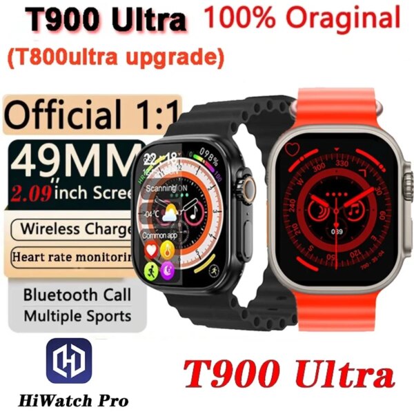 Wholesale Factory 2/3/5/10PCS Original T900 Ultra Smart Watch 49mm NFC Men Women Wireless Charging BT Call Smartwatch 2024 New