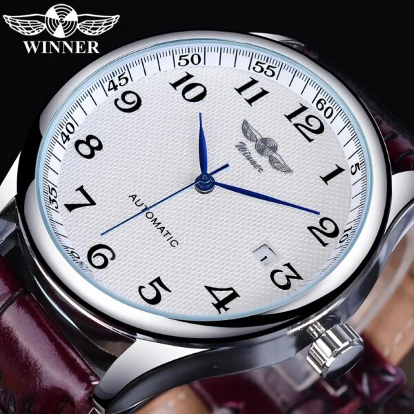 Winner Retro Classic Design Calendar Casual Belt Blue Hands Men's Fashion Automatic Mechanical Watches Top Brand Luxury Relogios