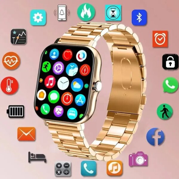 Women Gold Smart Watch Men Waterproof Bluetooth Wireless Call Infinite Screen Smart Bracelet 2024 New Watch DIY Watch Face Bands