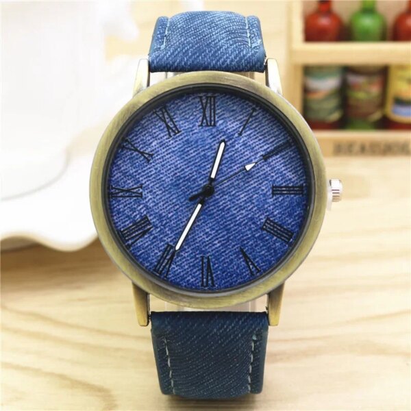 Women Leather Casual Watch Luxury Analog Quartz Crystal Watches Fashion Casual Female Wristwatch Denim Leather Band Bronze Watch