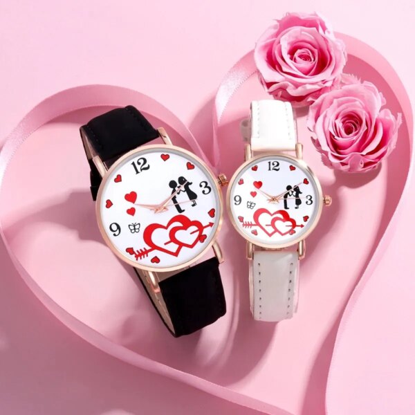 Women Men Fashion Trend Simple Love Digital Stainless Steel Leather Quartz Couple Watch Romantic Happiness Valentine's Day Sift