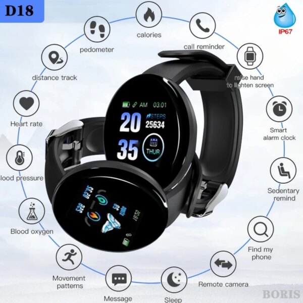 Women Smart Watch Men Smart Bracelet LED D18 Smartwatch Waterproof Smart Touch Screen Bracelet Smartband Inteligente For Android