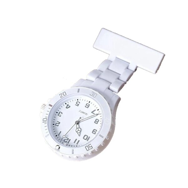 Women's Girls' Fashion Nurse Clip-on Fob Brooch Lapel Hanging Pocket Watch, White