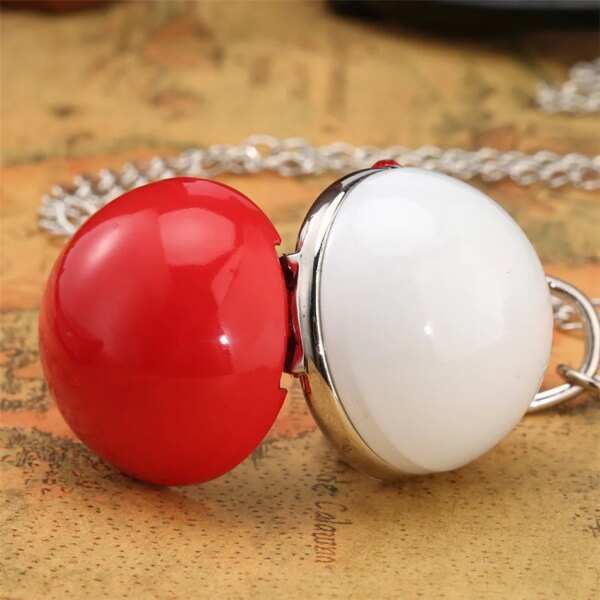 Xmas Red White Ball Shaped Necklace Pocket Watch Kids Pendant Quartz Pocket Clock Christmas Gifts