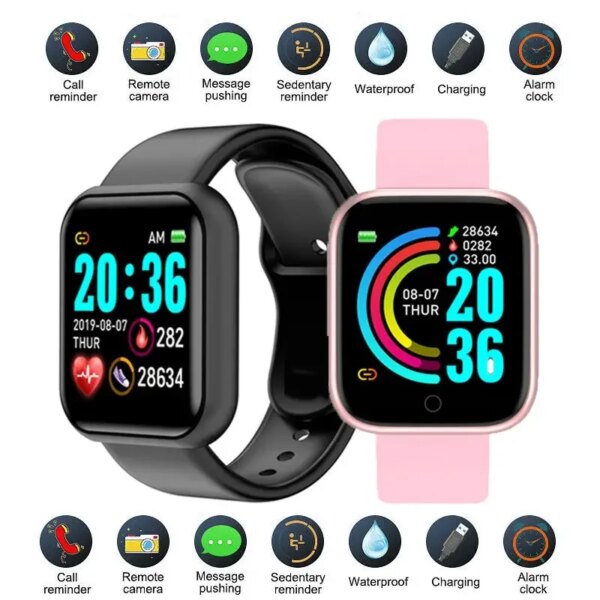 Y68 Kids Watches Boys D20 Heart Rate Smart Bracelet Blood Pressure Sports Bluetooth Watch Color Screen Electronic Clock relojes