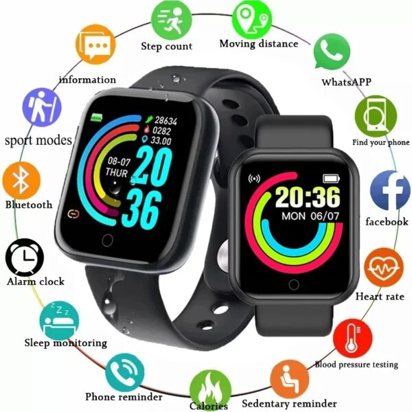 Y68 Multi Smart Watch Color Screen Step Counting Calorie Sport Mode Photography Music Remote Control Message Reminder Smart Band