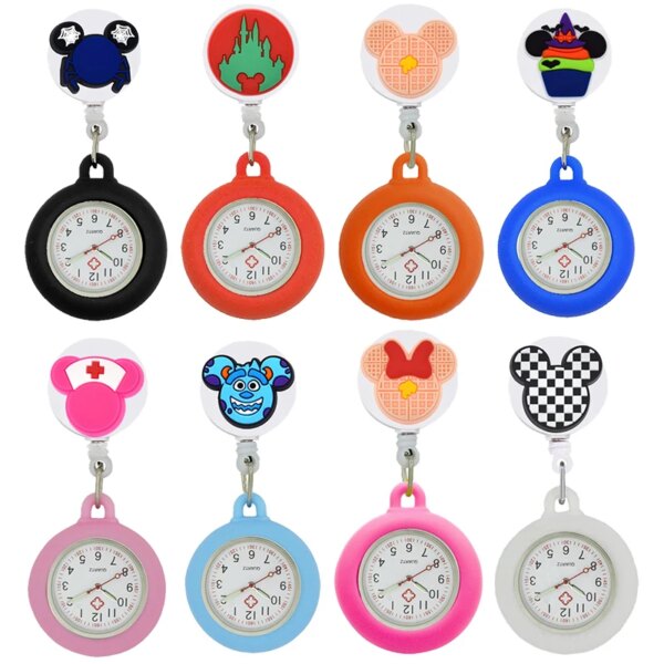 YIJIA Second Innovation Cartoon Retractable Badge Reel Pocket Nurse Watches with Silicone Case and Luminous Pointer