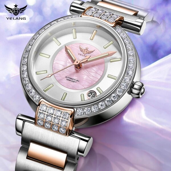 Yelang V1026 Women's Wrist Watch Japan NH35 Movement Women's Mechanical Watch 10BR Waterproof Adamant Watch Ring Reloj Mujer