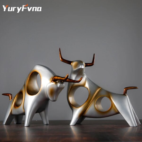 YuryFvna Creative Cow Ornaments Ox Figurine Lucky Resin Bull Crafts Office Table Decorations Fashion