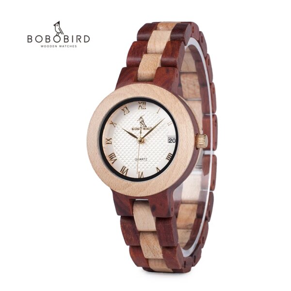 relogio femino BOBO BIRD Top Fshion Watch Elegant Wooden Two-tone Strap Ladies Week Display Quartz Wristwatch With Gift Box M19