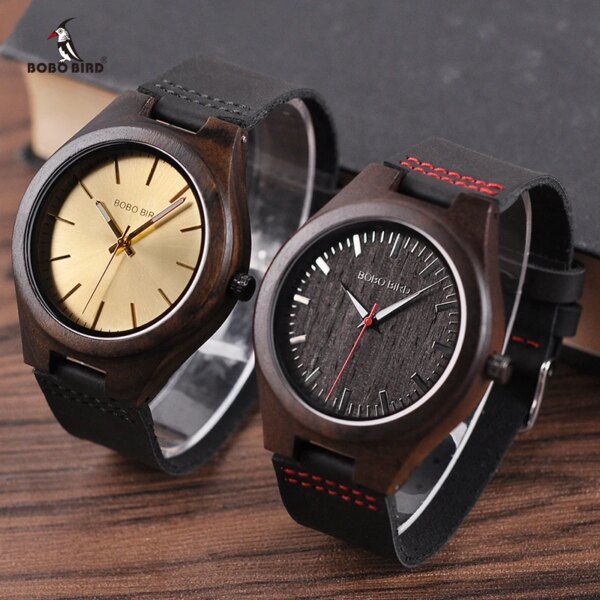 relogio masculino BOBO BIRD Ebony Wood Watch Men Wooden Wrist Watches Timepieces erkek kol saati Mens Gift Accept Drop Shipping