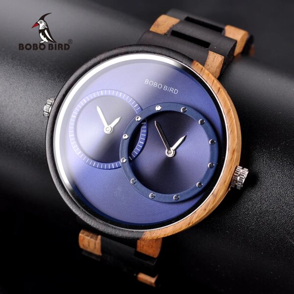 relogio masculino BOBO BIRD Watch Men 2 Time Zone Wooden Quartz Watches Women Design Men's Custom Gift Wristwatch In Wood Box