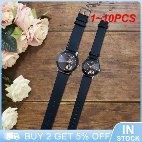 1~10PCS Classic Hot Fashion Lovers Watches Men Women Casual Leather Strap Quartz Watch Women's Dress Couple Watch Leather Strap