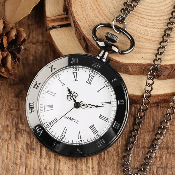 1 Pcs Men Women Fashion Alloy Retro Quartz Pocket Watch Roman Numerals Dial Carved Case with Chain Birthday Gifts