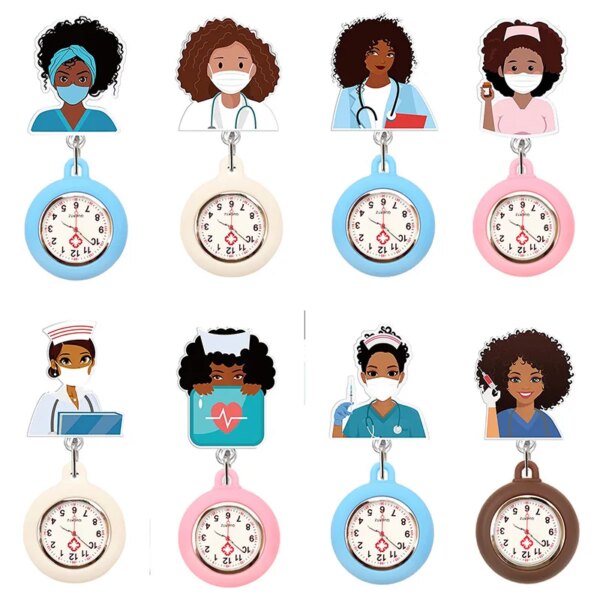 10 Colors Acrylic Black Nurse Retractable Nurse Doctor FOB Pocket Watches Alligator Clip Hang Medicine Clock Gift Watches