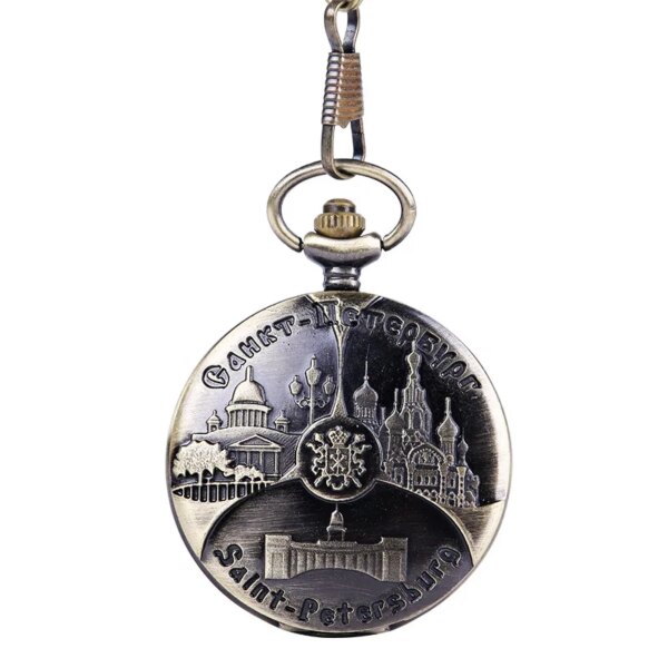 1086   Large Bronze Craved Islam Classical Castle Hot-sale Engraved Exquisite Design Fashion Gift Pocket Watch with Chain