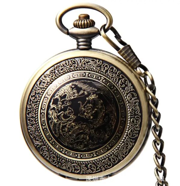 10pcs/lot   Dragon and Phoenix Totem Mechanical Pocket Watch Bronze Mechanical Pocket Watch Large Hollow Mechanical Pocket Watch