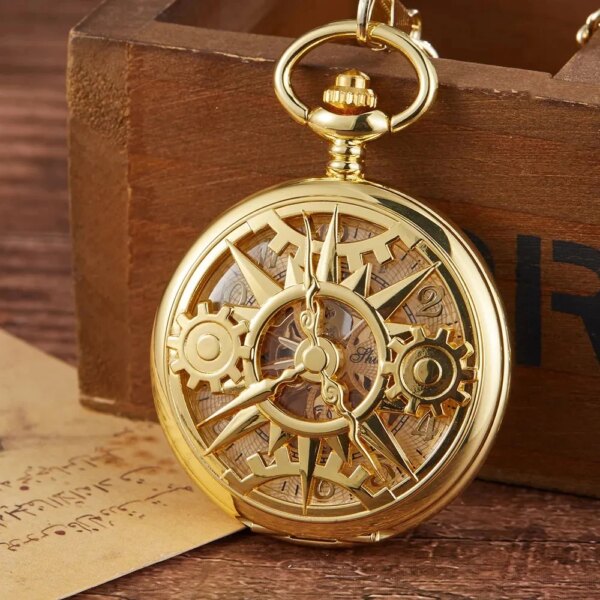 10pcs/lot New Arrival  Hollowed Gear  Mechanical Pocket Watch  Hand Wind Gift Watches Reloj de bolsillo  Hot Sale