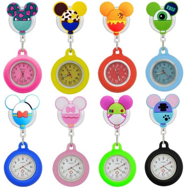 10pcs/lot lovely cartoon dolls nurse doctor Retractable silicone pocket watches for hospital medical women mens badge reel gift