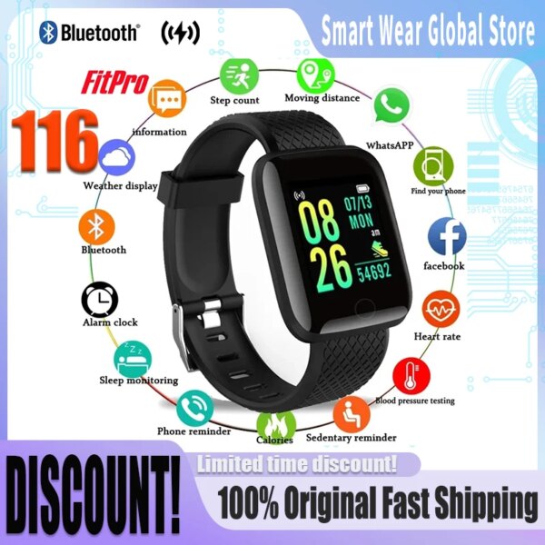 116 Plus Smart Watch for Xiaomi Men Women  Sport Smartwatch Blood Pressure Bluetooth Heart Rate Monitor Tracker Reminder Sleep