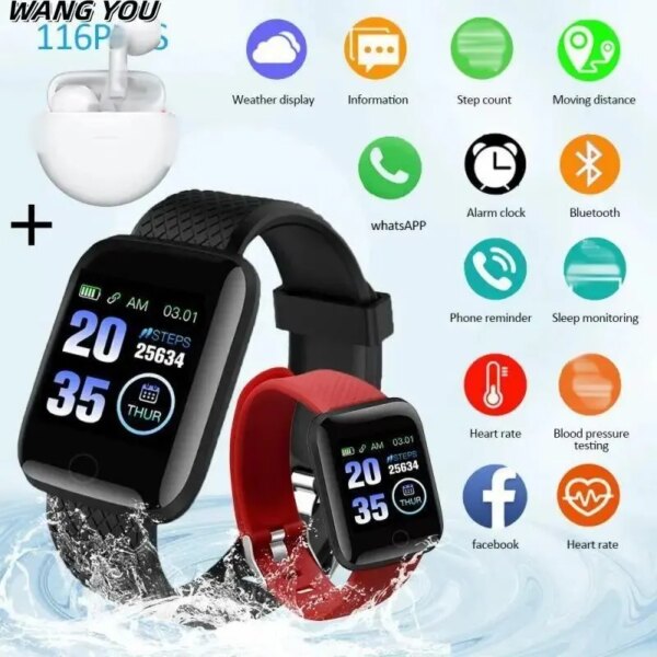 116plus Smart Watch Men Blood Pressure Wireless Bluetooth Headset Smart Watch Women Heart Rate Monitor Fitness Tracker Watch