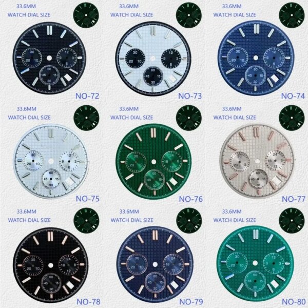 33.6mm Watch Dial Accessories Equipped With Green Luminescent Multifunctional Suitable For Vk63 Quartz Movement Watchs