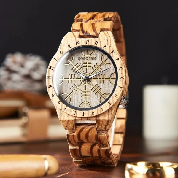 BOBO BIRD Viking Men's Watches Wooden Wristwatch Idea Gift for Men Clock Support Personalized Dropshipping