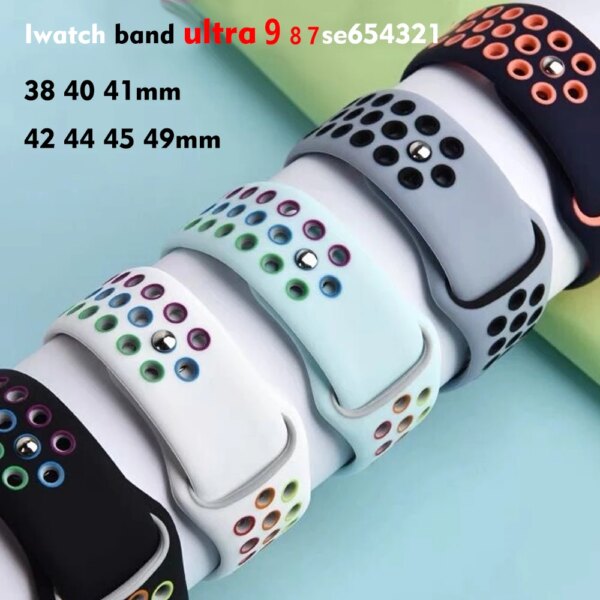 For Apple Watch Band 45mm 44mm 49mm iWatch Strap 42mm 41mm 40mm Silicone Sport bracelet correa Series 9 8 SE Ultra 2 7 6 5 4 3