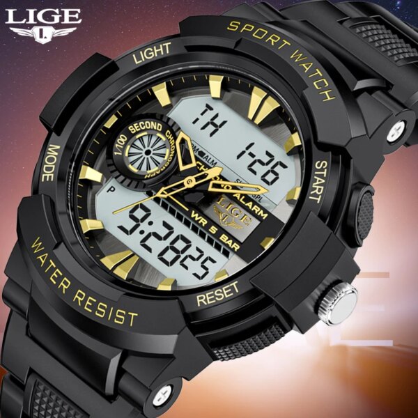 LIGE Digital Men Military Watch 50m Waterproof Wristwatch LED Quartz Clock Sport Watch Male Big Watches Men Relogios Masculino