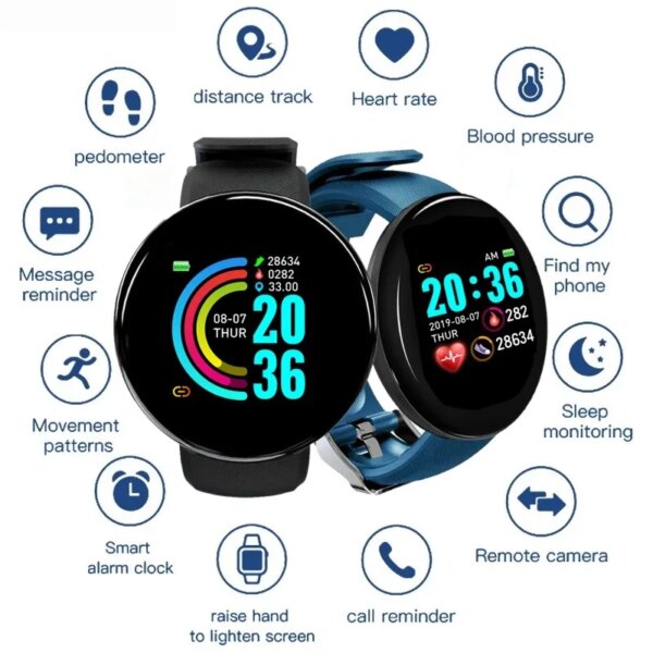 D18 Smartwatch Circular Color Screen With Multiple Sports Modes Call Information Reminder Photo Taking Music Smart Bracelet